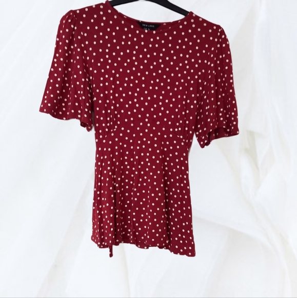 New Look Tops - New look ladies brown white spotty top size 8